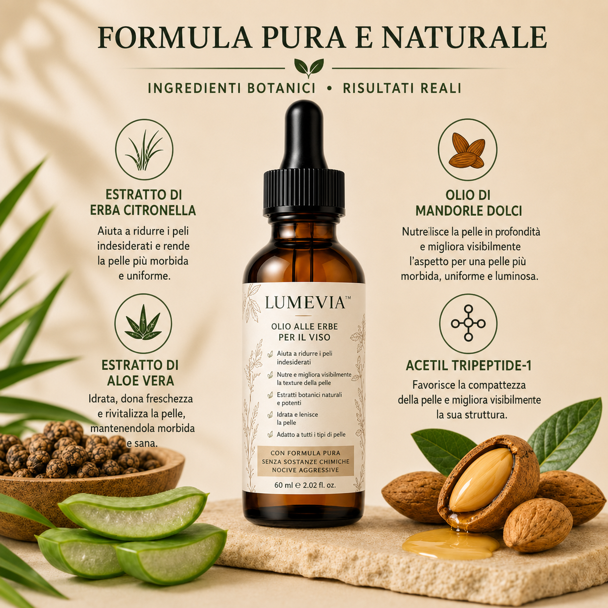 Olio naturale contro i peli indesiderati del viso